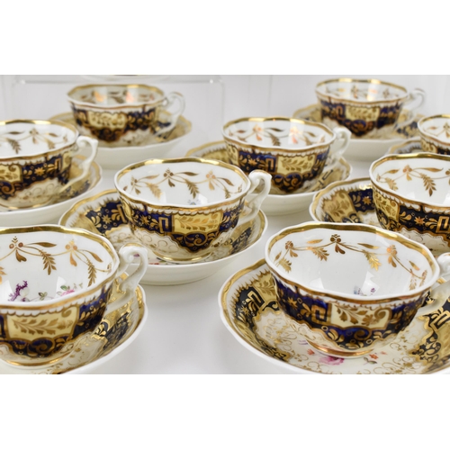 197 - An early 19th century painted porcelain part tea set by John Yates, circa 1820-30, comprising twelve... 