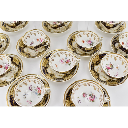 197 - An early 19th century painted porcelain part tea set by John Yates, circa 1820-30, comprising twelve... 