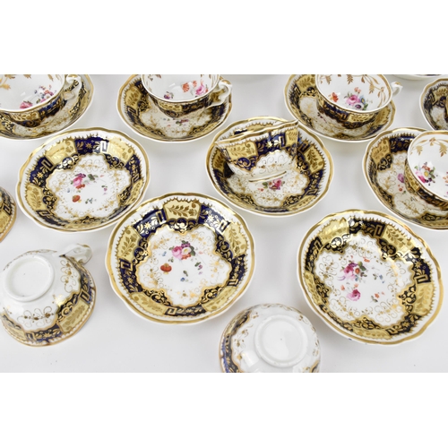 197 - An early 19th century painted porcelain part tea set by John Yates, circa 1820-30, comprising twelve... 