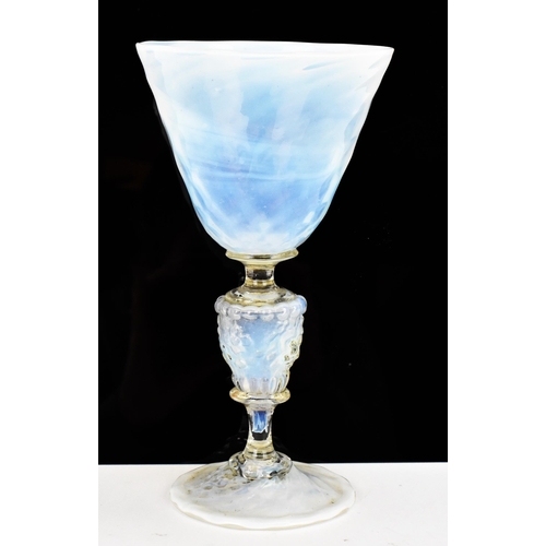 200 - An Italian opalescent glass goblet, possibly Salviati in the  'facon de Venise' taste, with lion mas... 