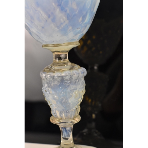 200 - An Italian opalescent glass goblet, possibly Salviati in the  'facon de Venise' taste, with lion mas... 