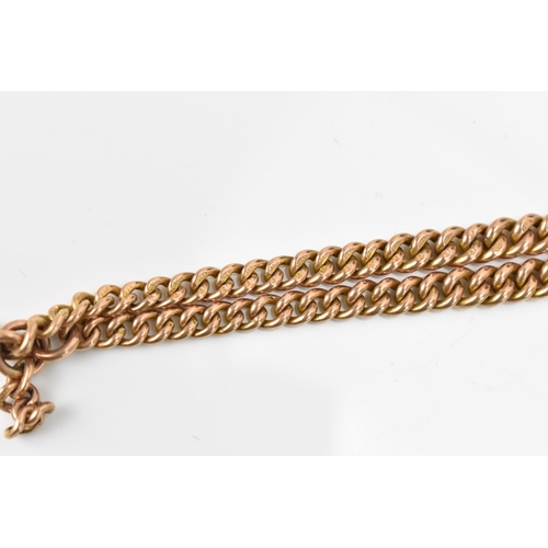 29 - A 9ct gold curb link pocket watch chain having a 9ct T-bar and two dog clip clasps, 37.5cm, 32.7 gra... 