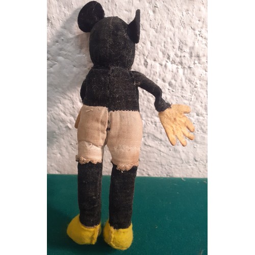 30 - Deans Rag Book- A 1930's fabric and felt Mickey Mouse A/F having a black velveteen head and body, wi... 