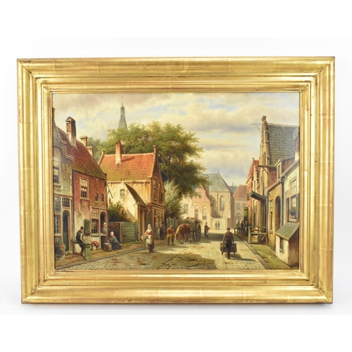 137 - Johannes Franciscus Spohler (1853-1894) Dutch 
depicting a town scene with figures, signed lower rig... 