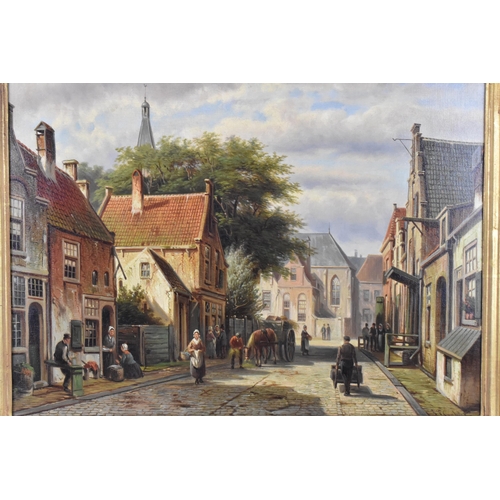 137 - Johannes Franciscus Spohler (1853-1894) Dutch 
depicting a town scene with figures, signed lower rig... 