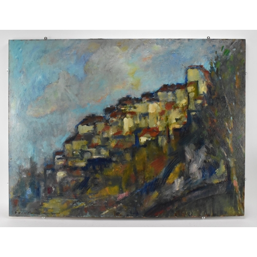 140 - David Gainford (b. 1941) British 'Tourette sur Loup' a French coastal scene with houses on a hill, s... 