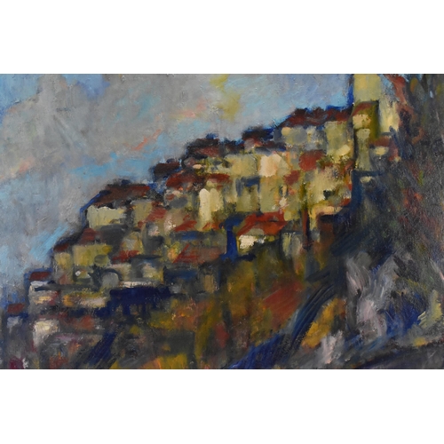 140 - David Gainford (b. 1941) British 'Tourette sur Loup' a French coastal scene with houses on a hill, s... 