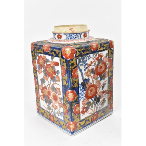 152 - A pair of 19th century Japanese imari tea caddies, of rectangular form with blue and red floral desi... 