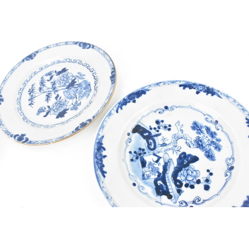 153 - Two 18th century Chinese blue and white porcelain plates, together with a Japanese Imari plate with ... 