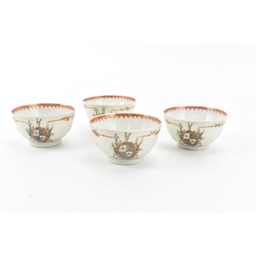 157 - Four 18th century export Chinese porcelain tea bowls, with European armorial decoration, 7.5 cm diam... 