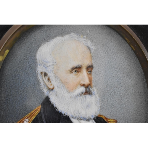 159 - A Victorian portrait miniature on ivory of Captain Welman, circa 1860, within a black painted frame ... 