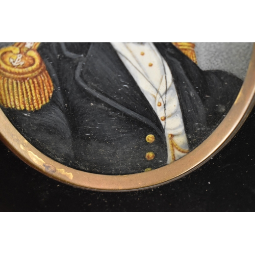 159 - A Victorian portrait miniature on ivory of Captain Welman, circa 1860, within a black painted frame ... 