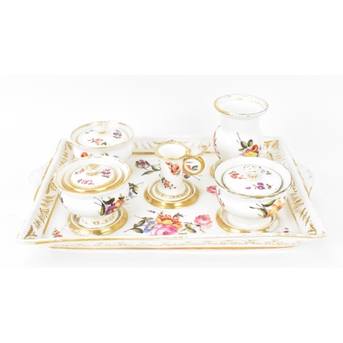 168 - A 19th century Continental porcelain inkstand, probably English, with hand painted floral sprays, co... 