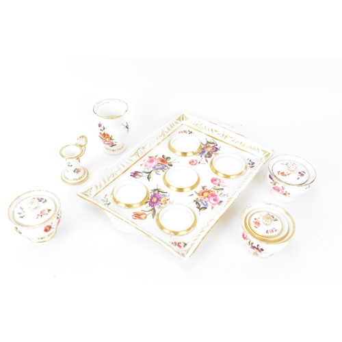 168 - A 19th century Continental porcelain inkstand, probably English, with hand painted floral sprays, co... 