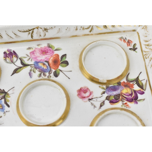 168 - A 19th century Continental porcelain inkstand, probably English, with hand painted floral sprays, co... 