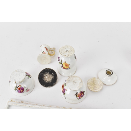 168 - A 19th century Continental porcelain inkstand, probably English, with hand painted floral sprays, co... 