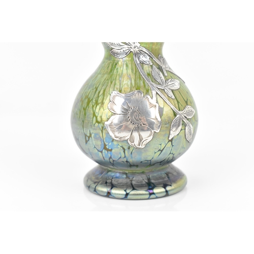 171 - A Loetz secessionist iridescent 'papillon' vase with silver overlay, circa 1900, of double gourd for... 