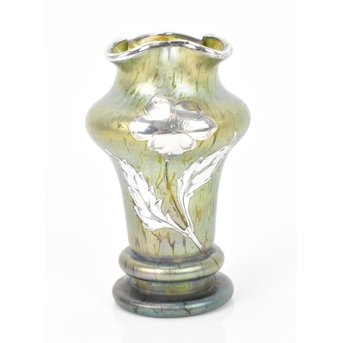 172 - A Loetz secessionist iridescent 'papillon' vase with silver overlay, circa 1900, of tapering form wi... 