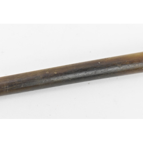 177 - A 19th century rhino horn swagger stick, of tapered form with knopped end, 49 cm long