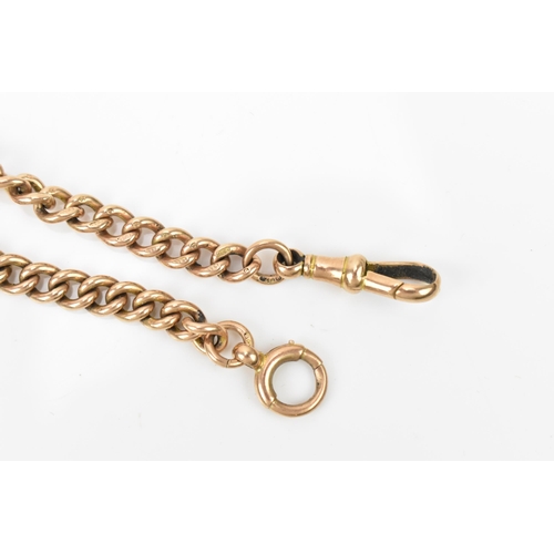 35 - A 9ct gold curb link pocket watch chain having a 9ct T-bar and two dog clip clasps, 37.5cm, 43.3 gra... 