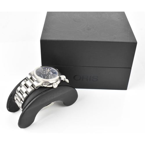 36 - An Oris Worldtimer, automatic, gents, stainless steel wristwatch, having a blue dial, subsidiary sec... 