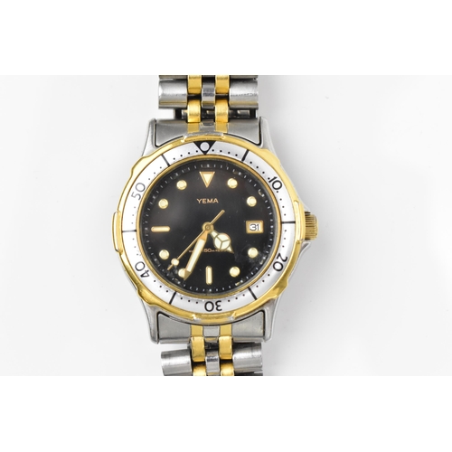 42 - A Yema 150, quartz, gents, bi-coloured stainless steel wristwatch, having a black dial, centre secon... 