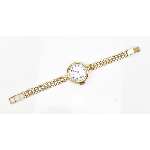 46 - A Dimra, early 20th century, manual wind, ladies 9ct gold wristwatch, the white enamel dial having A... 