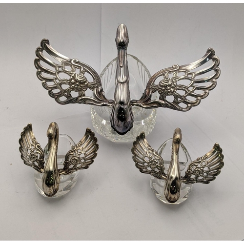 116 - Three white metal and crystal cut glass pots fashioned as swans with white metal hinged wings
Locati... 