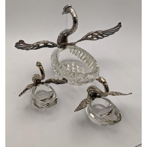 116 - Three white metal and crystal cut glass pots fashioned as swans with white metal hinged wings
Locati... 