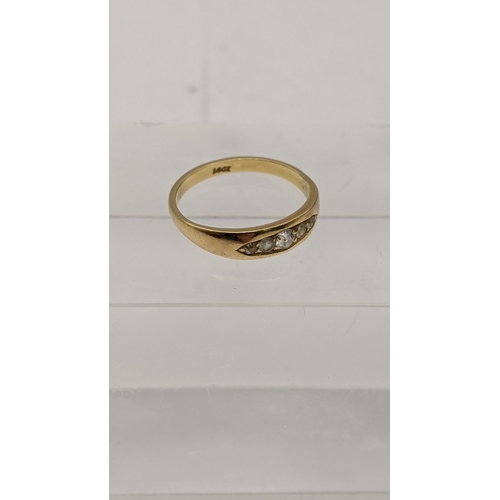 124 - An 18ct gold ring set with two diamonds and three paste stones 2.4g, and a 9ct gold ring set with pe... 