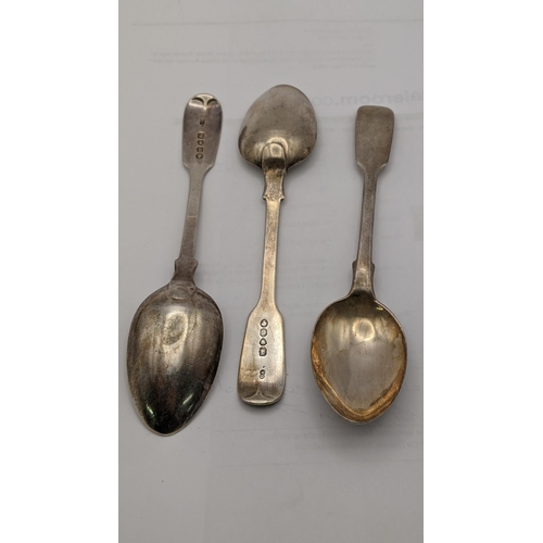 153 - Three silver fiddle pattern dessert spoons hallmarked London 1857, total weight: 141.3g
Location:A4T