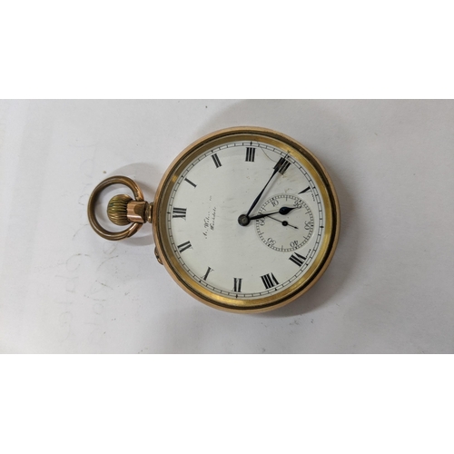 166 - An early 20th century gold plated keyless wound open faced pocket watch, together with a gold plated... 