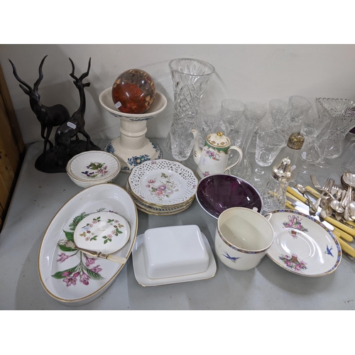 256 - A mixed lot to include cut glassware, silver plated cutlery, ribbon plates and other items
Location:... 