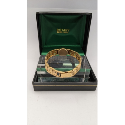 77 - A Rotary 9ct gold ladies wristwatch with a textured strap with a mechanical movement, 20g, boxed
Loc... 