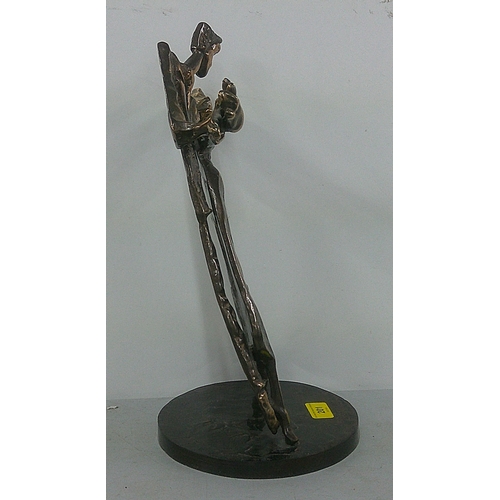 201 - A bronze sculpture by Yves Lohe of a couple dancing raised on a circular plinth, signed 'Lohe', 39.5... 