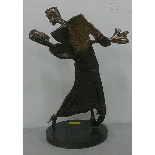 201 - A bronze sculpture by Yves Lohe of a couple dancing raised on a circular plinth, signed 'Lohe', 39.5... 