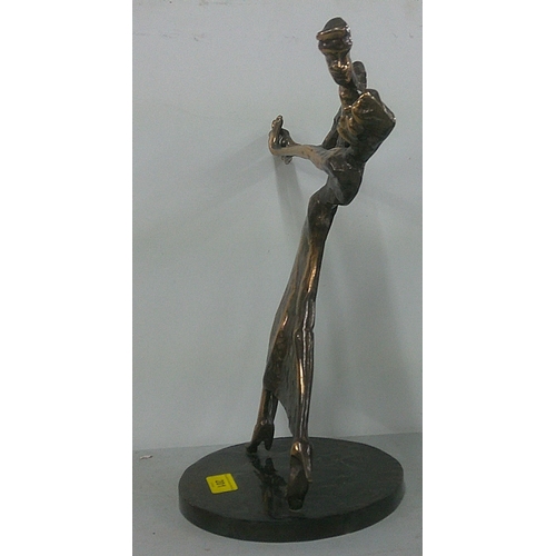 201 - A bronze sculpture by Yves Lohe of a couple dancing raised on a circular plinth, signed 'Lohe', 39.5... 