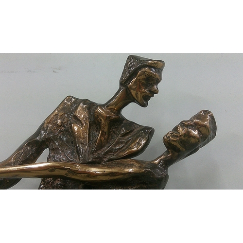 201 - A bronze sculpture by Yves Lohe of a couple dancing raised on a circular plinth, signed 'Lohe', 39.5... 