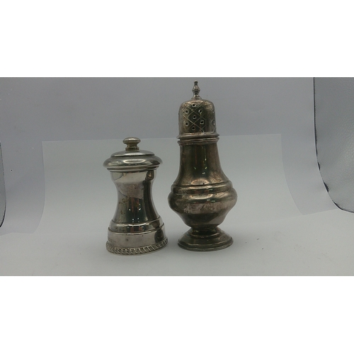 65 - Mixed silver to include two silver salts with glass liners, a silver sugar caster and a silver peppe... 