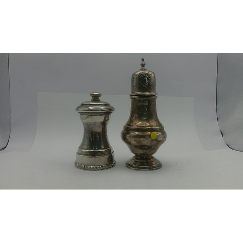 65 - Mixed silver to include two silver salts with glass liners, a silver sugar caster and a silver peppe... 