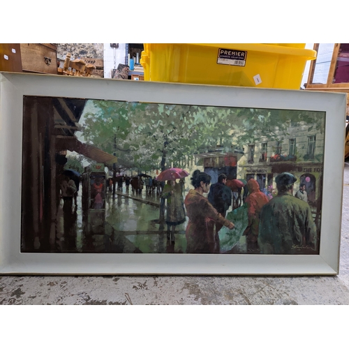 275 - John Chamberlain - City Farm Fair/Rainy Day American city street scene, the former an oil painting o... 