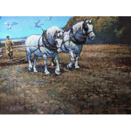 280 - John Chamberlain - Harrowing progress / Stable mates oil painting on board, two rural landscapes wit... 