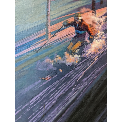 289 - John Chamberlain - two sporting oil paintings, one depicting a skier on the slopes, the other cricke... 