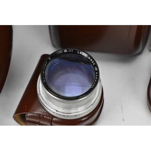 238 - A collection of Rollei lenses and filters, to include bay III lens filters in a leather case, UV-fil... 