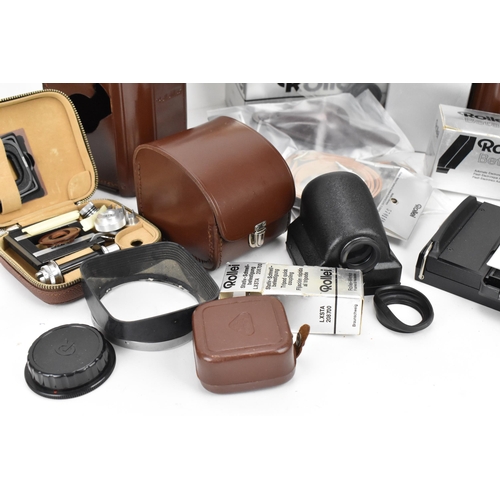 239 - A collection of Rollei photography equipment, to include a prism finder for TLR camera in leather po... 