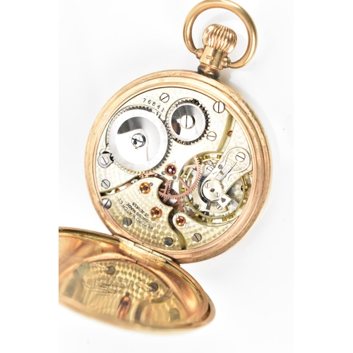 31 - An early 20th century, 9ct gold, keyless would, open faced pocket watch, the white enamel dial signe... 