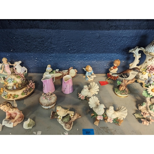 475 - Capodimonte to include figures of angels A/F, model birds A/F, a teapot, lidded pots and others
Loca... 