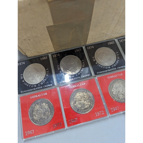 486 - A quantity of British commemorative crowns to include 1965 Churchill coins and 1972 Gibraltar silver... 