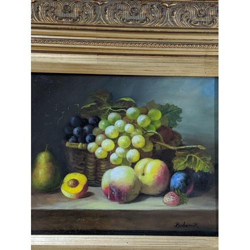 500 - Two still life studies of fruiting vines and other - oil on board, signed Bubarnik (Andreas Gyula Bu... 