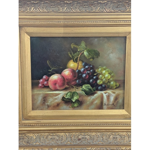 500 - Two still life studies of fruiting vines and other - oil on board, signed Bubarnik (Andreas Gyula Bu... 